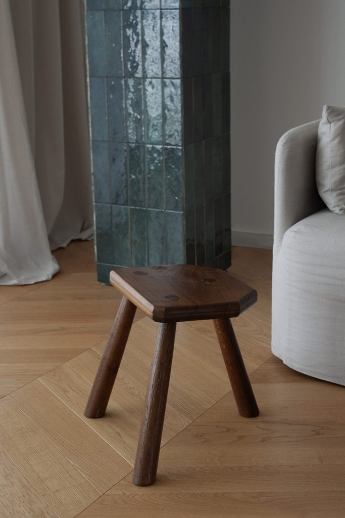 French Primitive dark wood stool