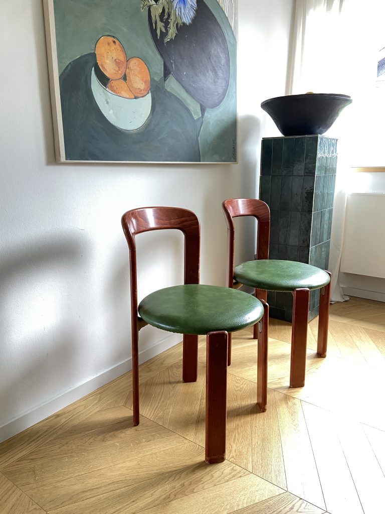 dark wood and green leather seat Bruno Rey chair