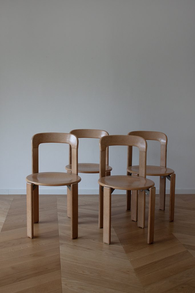 set of 4 light wood Bruno Rey chairs by Dietiker