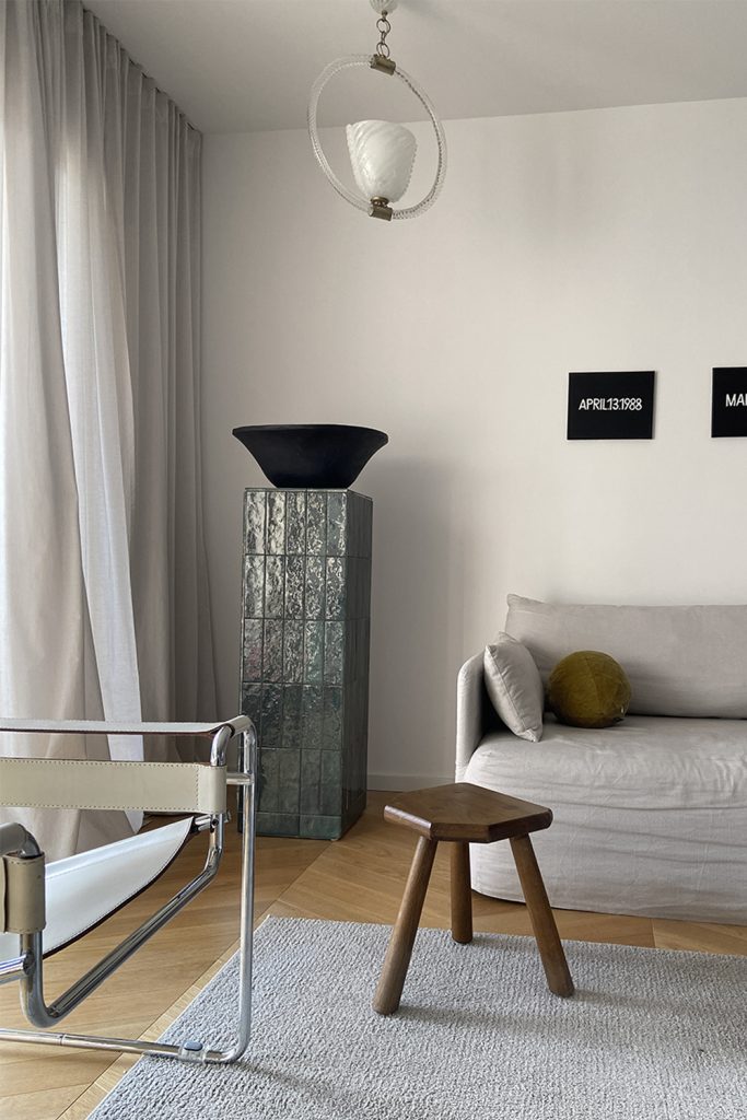 French Primitive dark wood stool