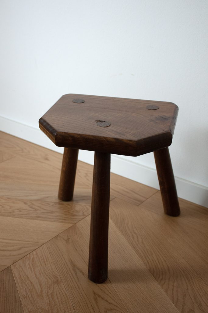 French Primitive dark wood stool