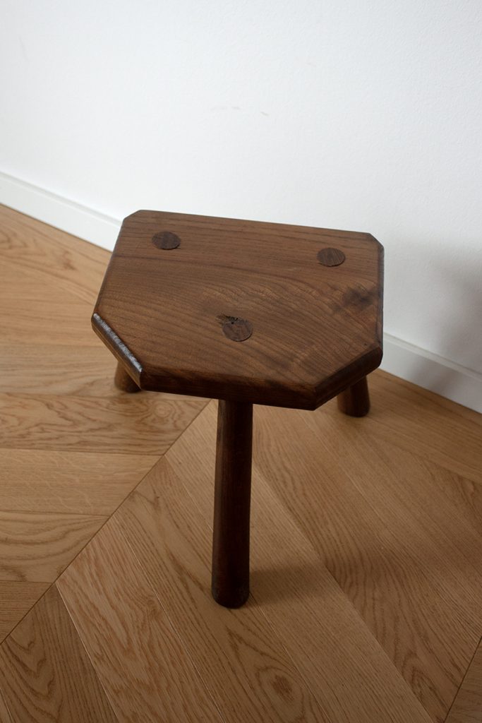 French Primitive dark wood stool