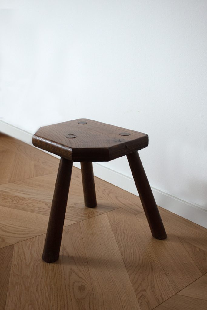 French Primitive dark wood stool