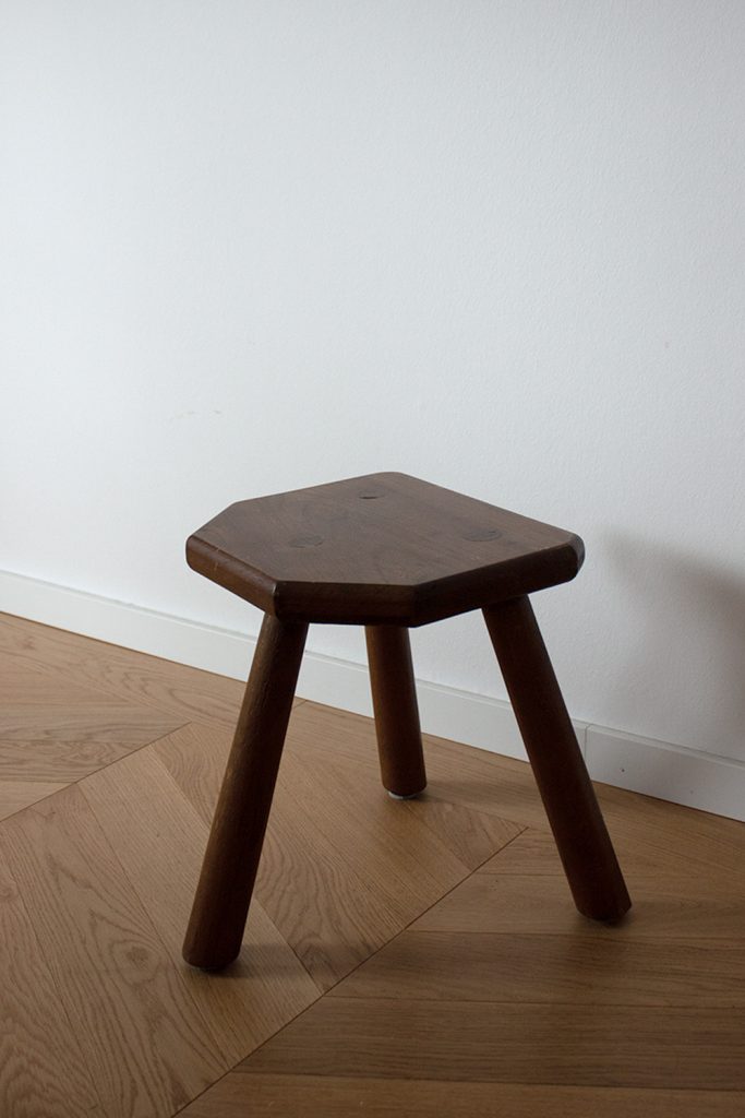 French Primitive dark wood stool