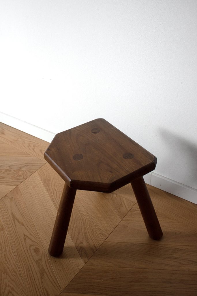 French Primitive dark wood stool