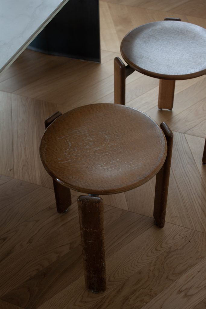 set of vintage bruno Rey chair dark wood