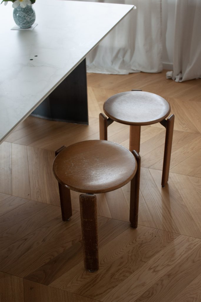 set of vintage bruno Rey chair dark wood
