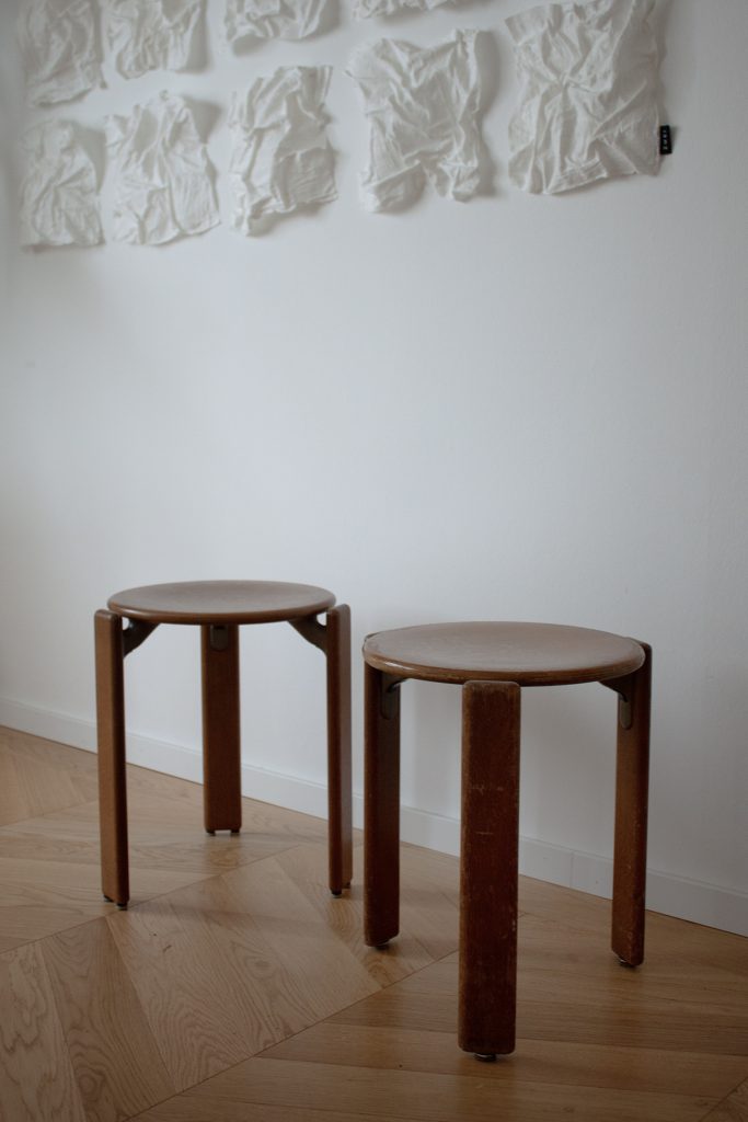 set of vintage bruno Rey chair dark wood