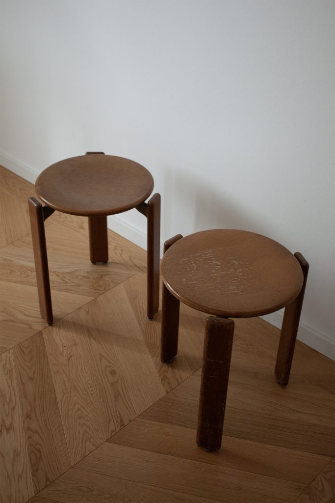 set of vintage bruno Rey chair dark wood