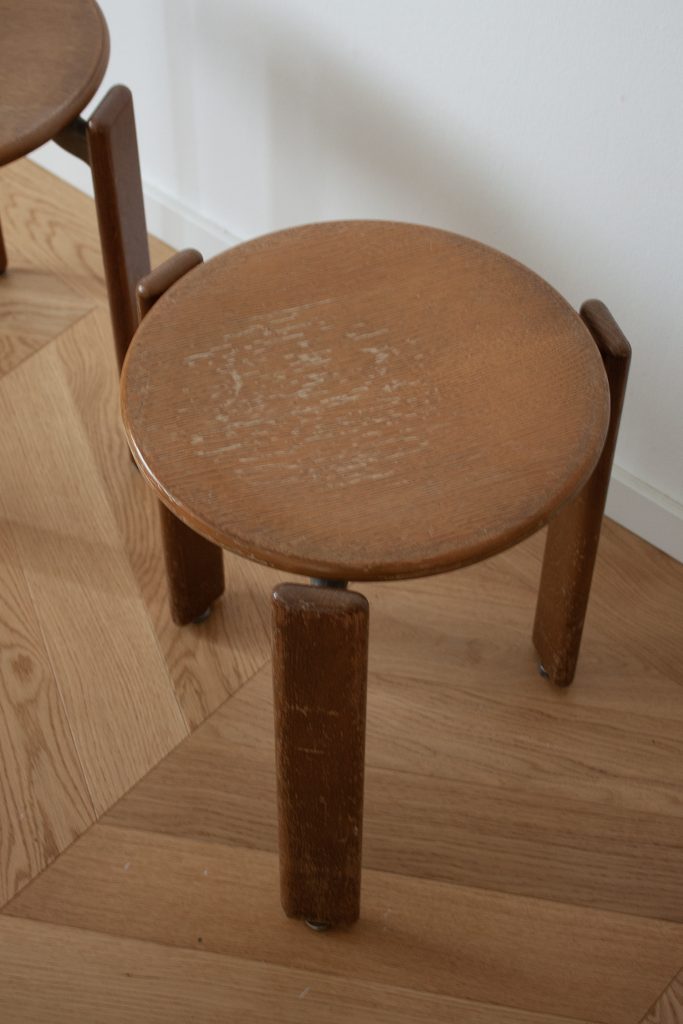 set of vintage bruno Rey chair dark wood