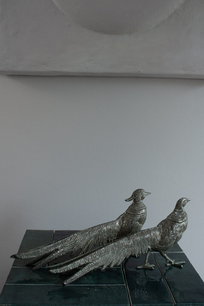 set of french silver bird sculpture