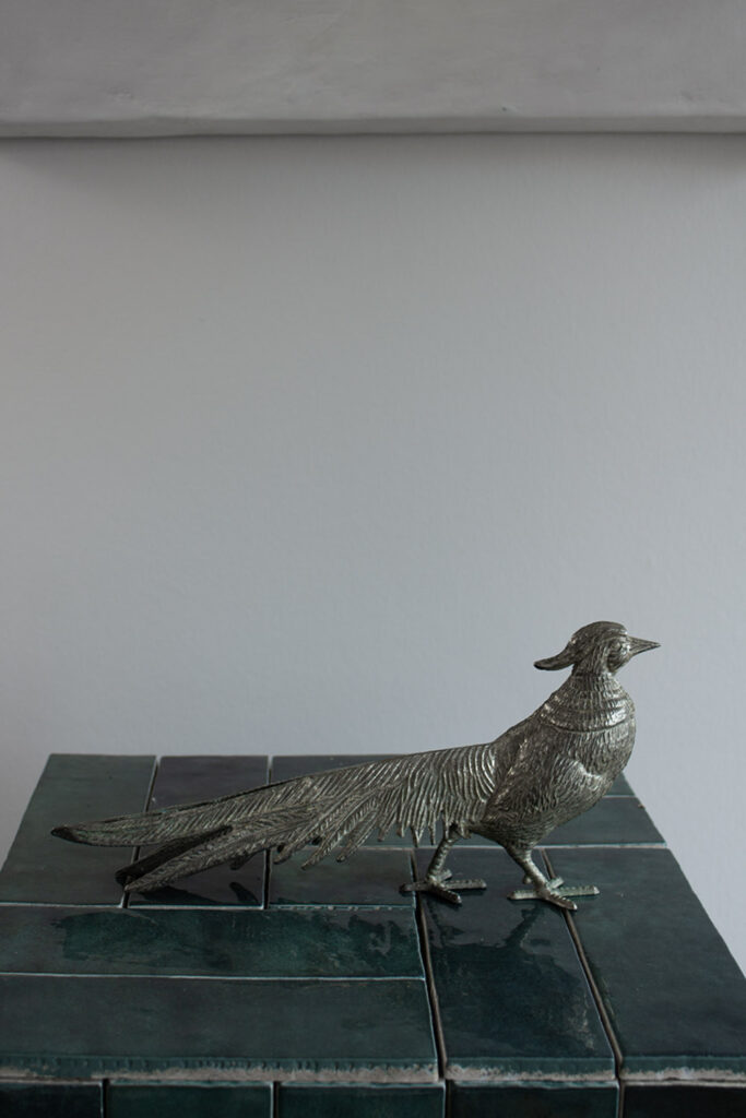 set of french silver bird sculpture